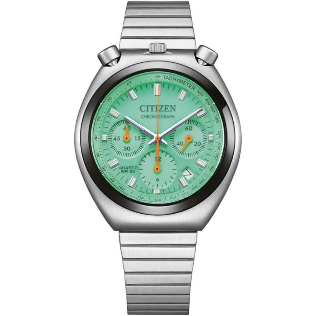 Citizen Bullhead Challenge Timer AN3660-73X analog herrklocka med grön urtavla och armband i rostfritt stål