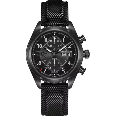 Hamilton Khaki Field Auto Chrono Resident Evil Requie H71636330 analog herrklocka med svart urtavla och armband i gummi