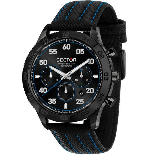 Sector 270 Herrklocka R3251578013 analog unisexklocka med svart urtavla och armband i läder