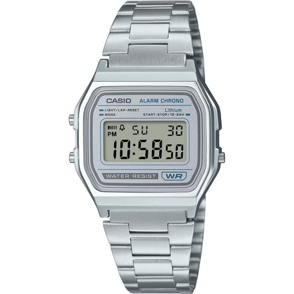 Casio Vintage A158WEA-7EF digital unisexklocka med silver urtavla och armband i rostfritt stål