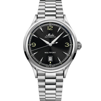 Mido Multifort Powerwind M040.407.11.057.00 analog herrklocka med svart urtavla och armband i rostfritt stål
