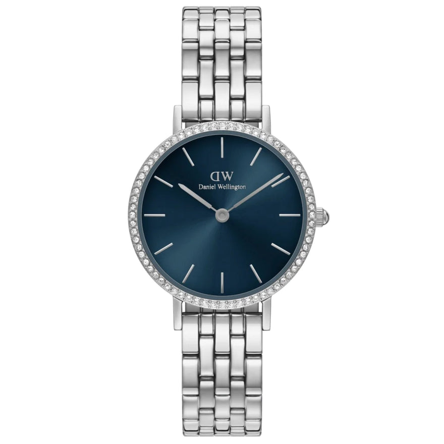Daniel Wellington Petite Lumine Bezel DW00100664 analog damklocka med mörk blå urtavla och armband i rostfritt stål