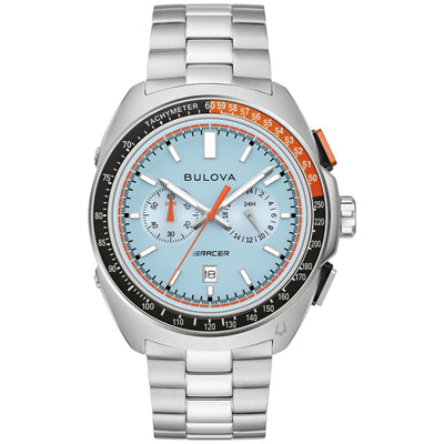 Bulova Racer 98B432 analog herrklocka med turkos urtavla och armband i rostfritt stål