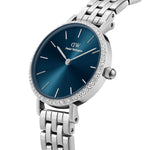 Daniel Wellington Petite Lumine Bezel DW00100664 analog damklocka med mörk blå urtavla och armband i rostfritt stål