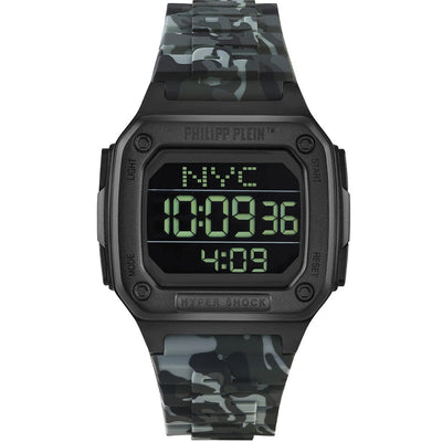 Philipp Plein Hyper Shock PWHAA1822 digital unisexklocka med svart urtavla och armband i gummi