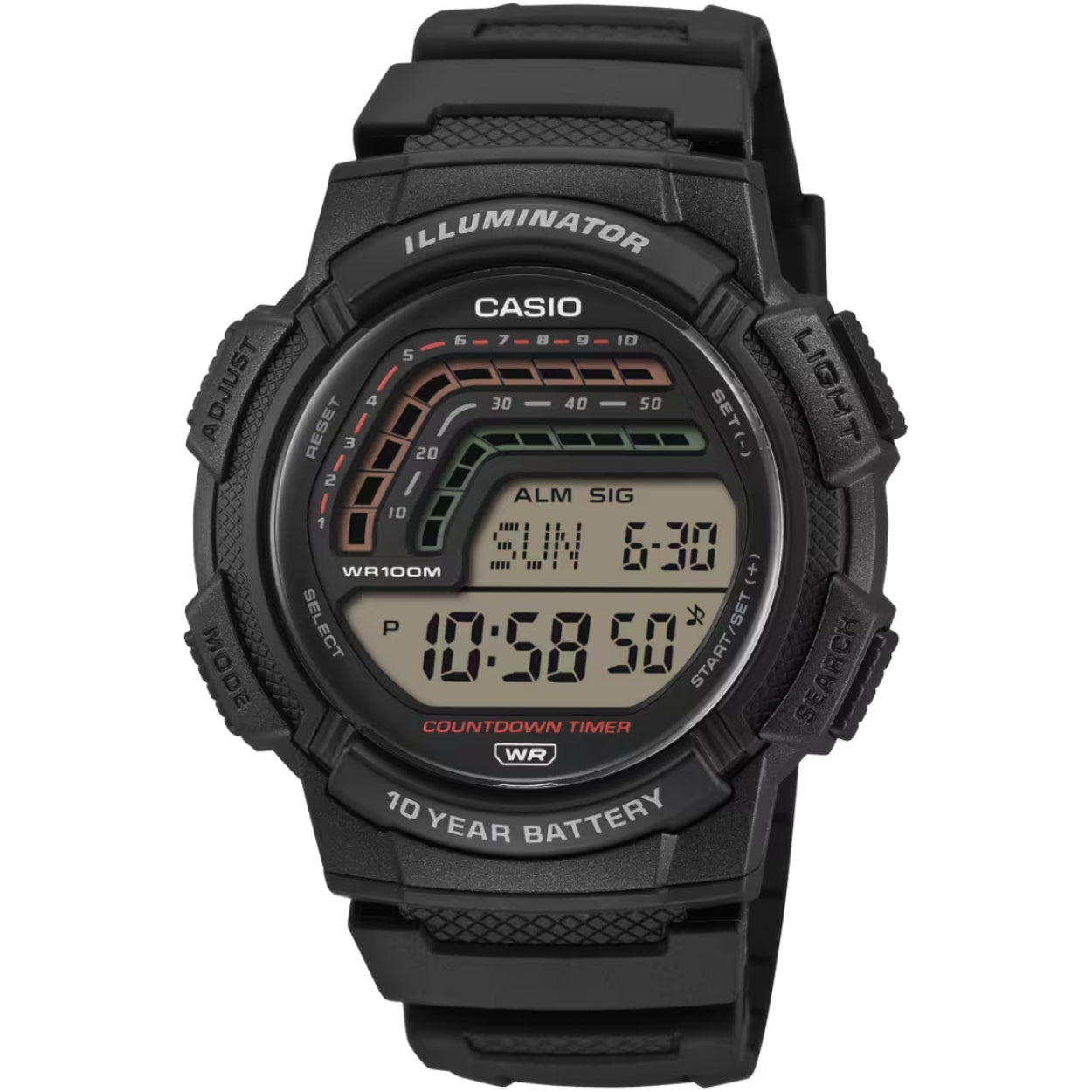 Casio Timeless WS-1800-1AVEF digital unisexklocka med svart urtavla och armband i resin