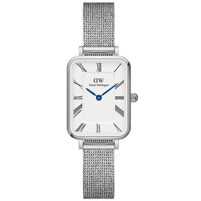 Daniel Wellington Quadro Roman Numerals Sterling DW00100690 analog damklocka med vit urtavla och armband i rostfritt stål