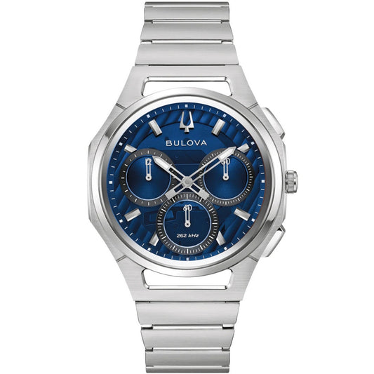Bulova Curv 96A339 analog herrklocka med blå urtavla och armband i rostfritt stål