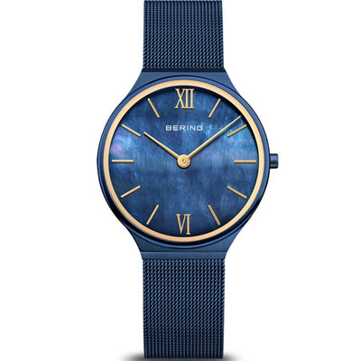 Bering Ultra Slim 18434-397 analog damklocka med blå urtavla och armband i rostfritt stål
