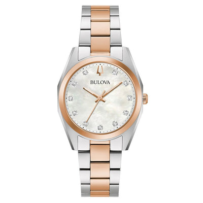 Bulova Surveyor 98P207 analog damklocka med vit urtavla och armband i rostfritt stål