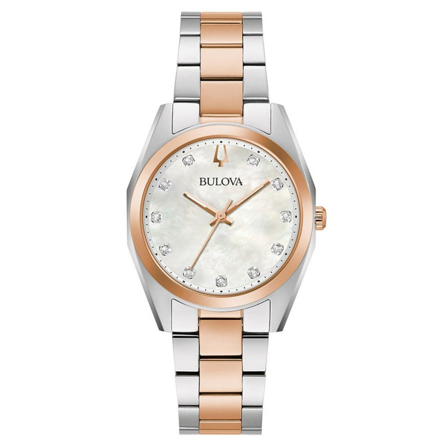 Bulova Surveyor 98P207 analog damklocka med vit urtavla och armband i rostfritt stål