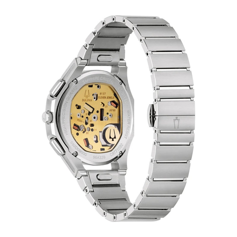 Bulova Curv 96A339 analog herrklocka med blå urtavla och armband i rostfritt stål