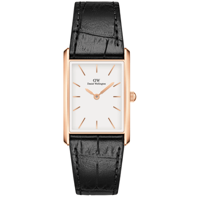 Daniel Wellington Bound Black Crocodile Rose Gold DW00100698 analog damklocka med vit urtavla och armband i läder