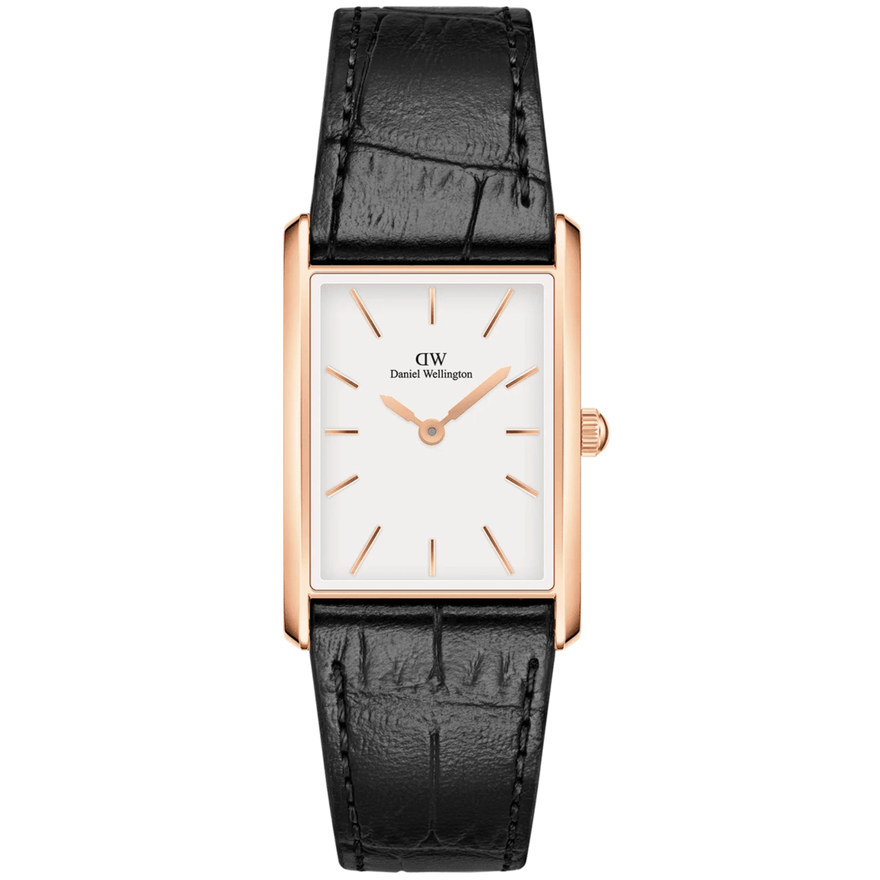 Daniel Wellington Bound Black Crocodile Rose Gold DW00100698 analog damklocka med vit urtavla och armband i läder