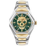 Philipp Plein The Skull PWPWA0724 analog herrklocka med grön urtavla och armband i rostfritt stål