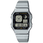 Casio Vintage A130WE-1AEF digital unisexklocka med svart urtavla och armband i rostfritt stål