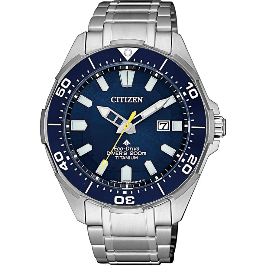 Citizen Super Titanium Promaster BN0201-88L analog herrklocka med blå urtavla och armband i titan
