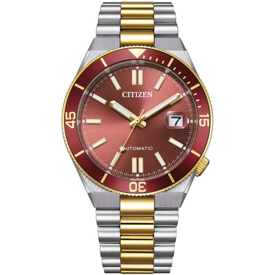 Citizen Tsuyosa Shore NJ0234-58X analog herrklocka med rött urtavla och armband i rostfritt stål
