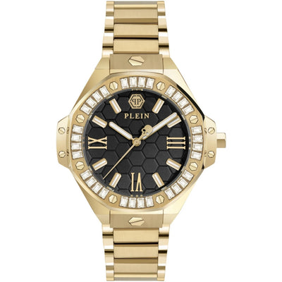 Philipp Plein Royal Gold PWBDA0824 analog damklocka med svart urtavla och armband i rostfritt stål