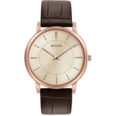 Bulova Dress  97A126 analog herrklocka med beige urtavla och armband i läder