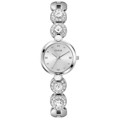 Guess Bejeweled Empower GW0757L1 analog damklocka med silver urtavla och armband i rostfritt stål