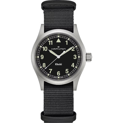 Hamilton Khaki Field Quartz H69401430 analog herrklocka med svart urtavla och armband i rostfritt stål