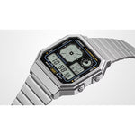 Casio Vintage A130WE-7AEF digital unisexklocka med silver urtavla och armband i rostfritt stål