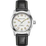 Hamilton Khaki Field Murph H70405710 analog herrklocka med vit urtavla och armband i skinn