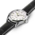 Hamilton Khaki Field Murph H70405710 analog herrklocka med vit urtavla och armband i skinn