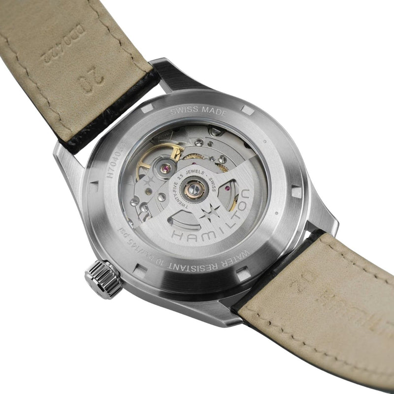 Hamilton Khaki Field Murph H70405710 analog herrklocka med vit urtavla och armband i skinn