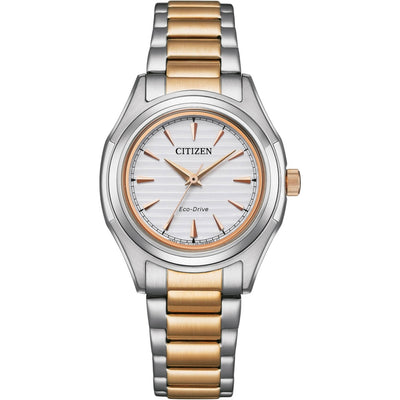 Citizen Eco Drive FE2116-85A analog damklocka med vit urtavla och armband i rostfritt stål