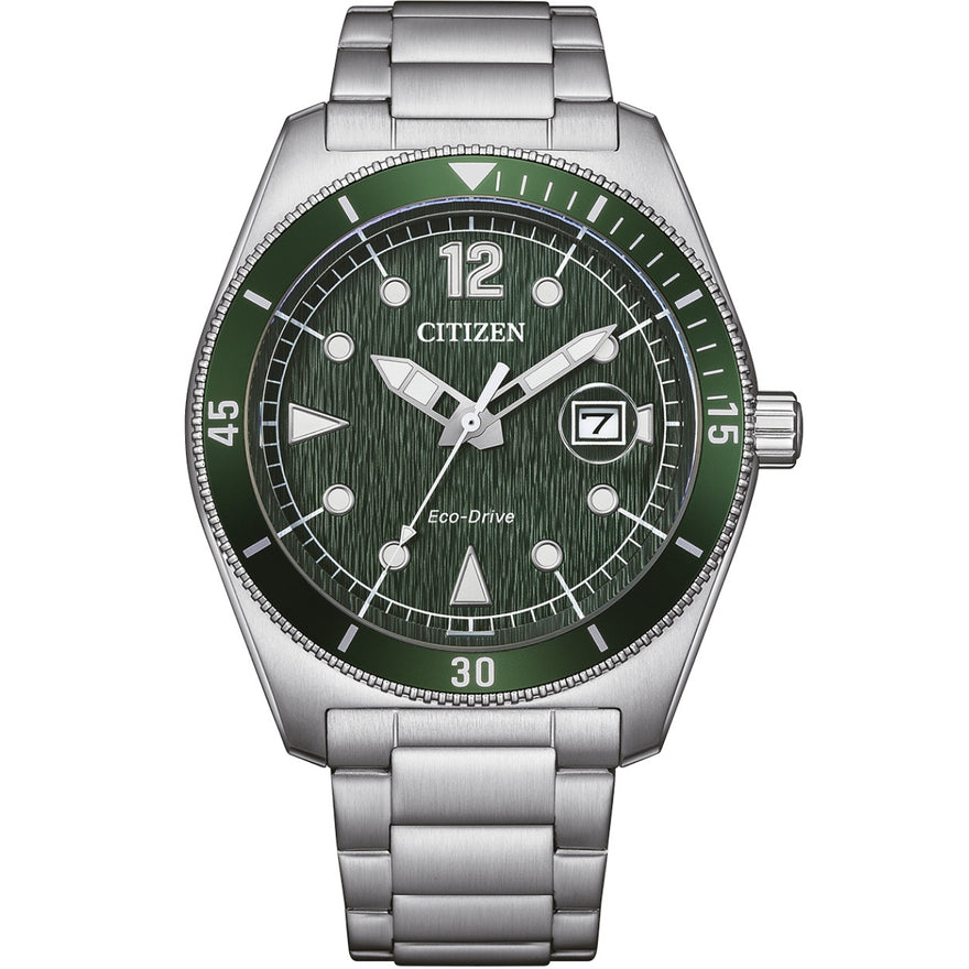 Citizen Core Collection Marine Sports AW1880-55X analog herrklocka med grön urtavla och armband i rostfritt stål