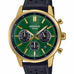 Casio Edifice Chronograph EFR-575CL-3AEF analog herrklocka med grön urtavla och armband i läder