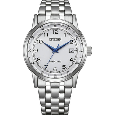 Citizen Automatic Mechanical NJ0210-56A analog herrklocka med vit urtavla och armband i rostfritt stål