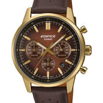 Casio Edifice Chronograph EFR-575CL-5AEF analog herrklocka med brun urtavla och armband i läder