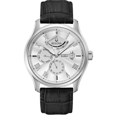 Bulova Classic Automatic 96C141 analog herrklocka med silver urtavla och armband i läder