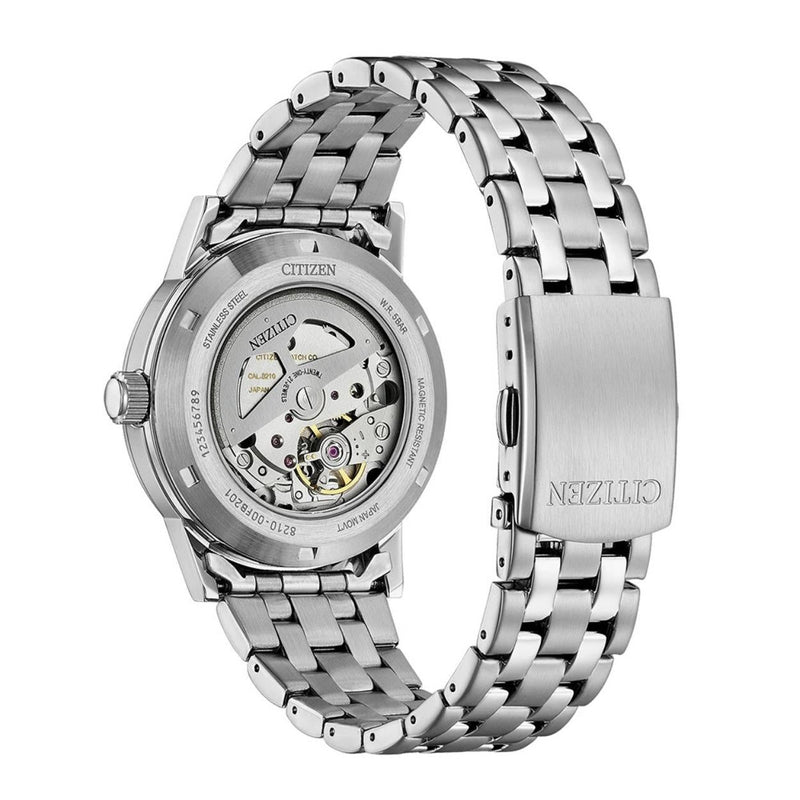 Citizen Automatic Mechanical NJ0210-56A analog herrklocka med vit urtavla och armband i rostfritt stål