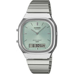 Casio Vintage AQ-240E-2AEF (lägg gtin) analog unisexklocka med grön urtavla och armband i rostfritt stål