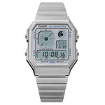 Casio Vintage A130WE-7AEF digital unisexklocka med silver urtavla och armband i rostfritt stål