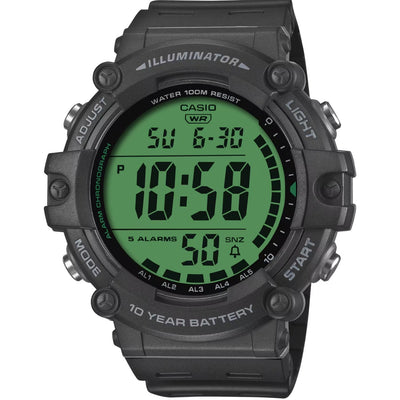 Casio Timeless AE-1500WHC-1AVEF digital herrklocka med grön urtavla och armband i resin