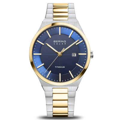Bering Solar 14439-717 analog herrklocka med blå urtavla och armband i rostfritt stål