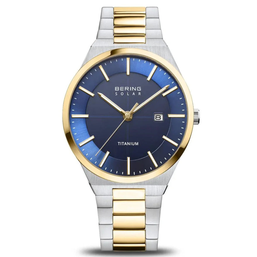 Bering Solar 14439-717 analog herrklocka med blå urtavla och armband i rostfritt stål