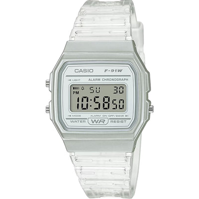 Casio Classic F-91WS-7EF digital unisexklocka med vit urtavla och armband i resin