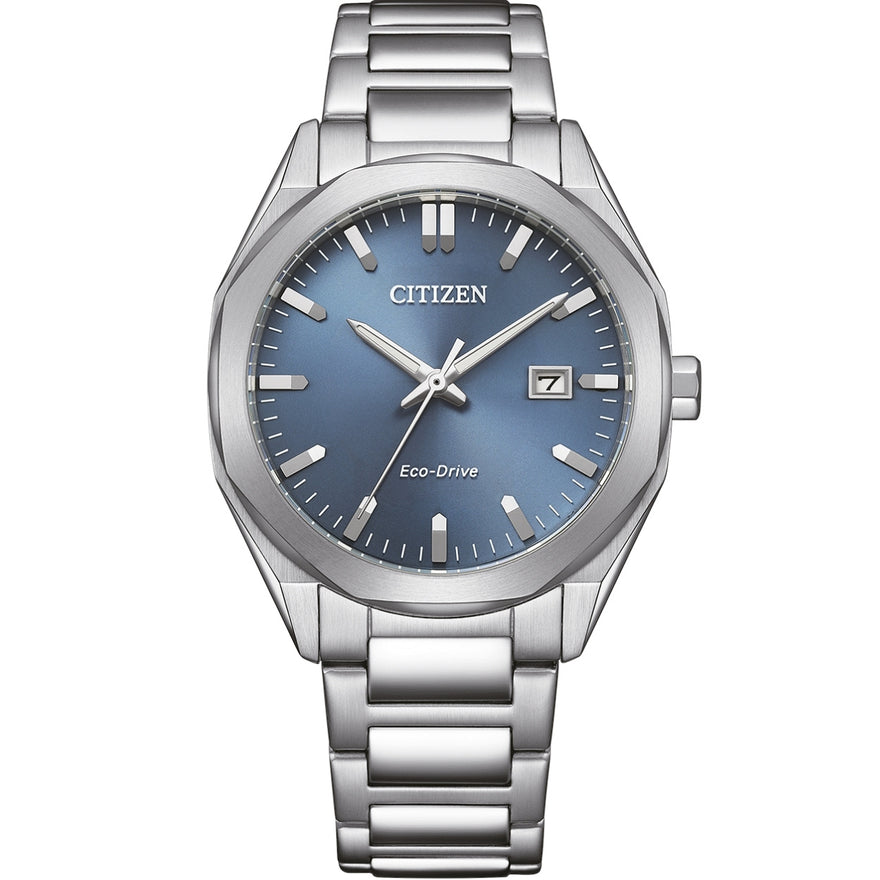 Citizen Core Collection Eco-Drive BM7620-83M analog herrklocka med blå urtavla och armband i rostfritt stål