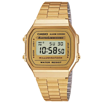 Casio Vintage A168WG-9EF digital herrklocka med guld urtavla och armband i rostfritt stål