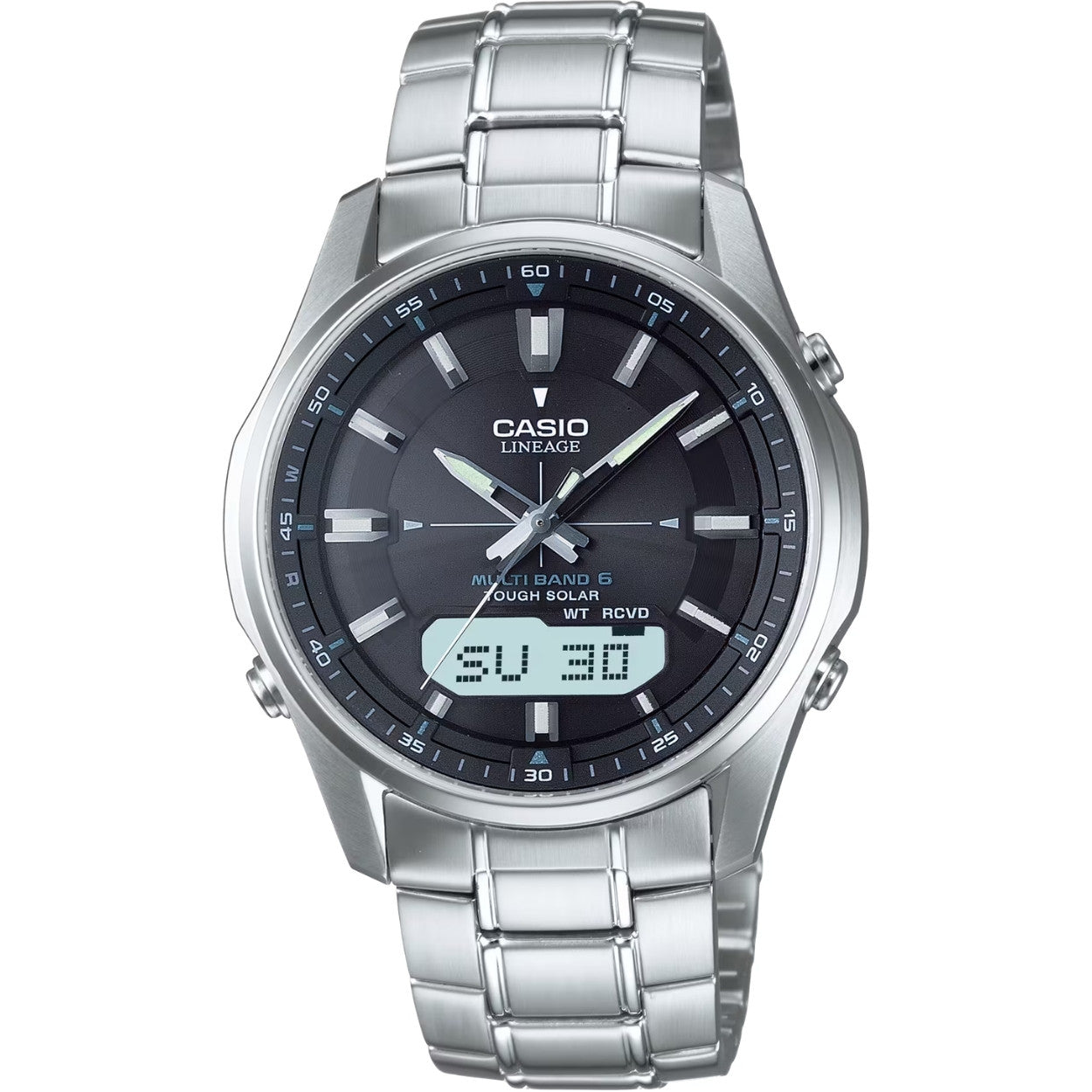 Casio Waveceptor LCW-M100DSE-1AER analog herrklocka med svart urtavla och armband i rostfritt stål