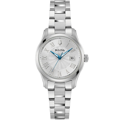 Bulova Surveyor 96M162 analog damklocka med silver urtavla och armband i rostfritt stål
