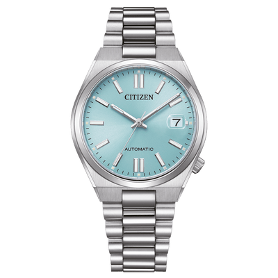 Citizen TSUYOSA NJ0200-50L analog herrklocka med turkos urtavla och armband i rostfritt stål
