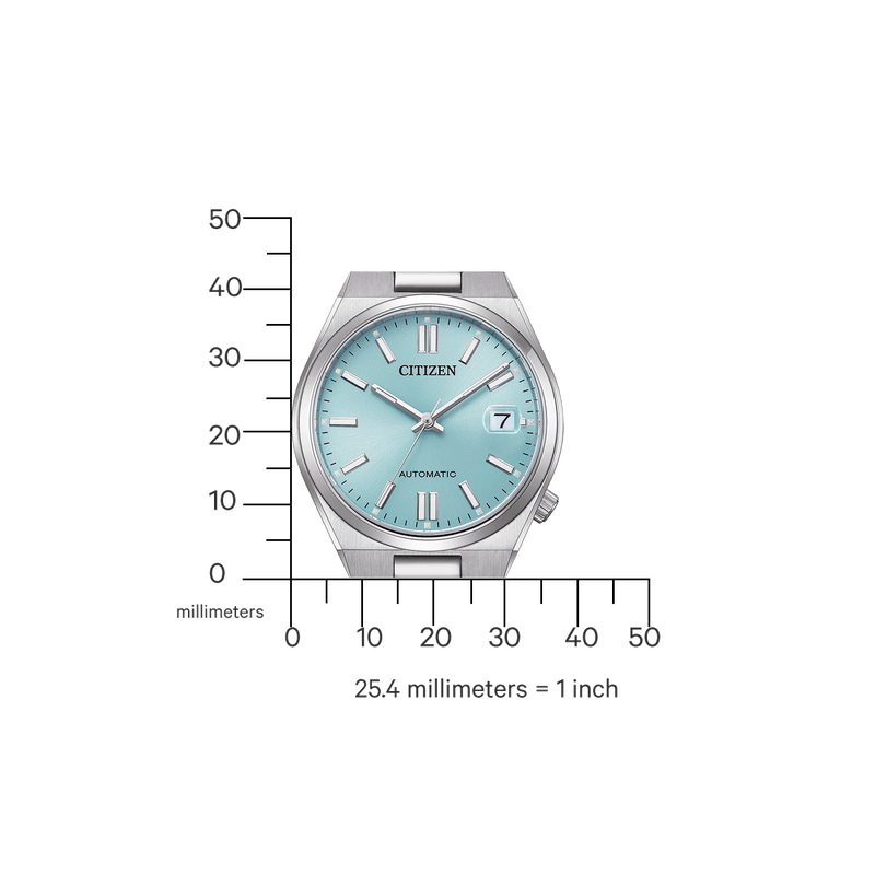 Citizen TSUYOSA NJ0200-50L analog herrklocka med turkos urtavla och armband i rostfritt stål