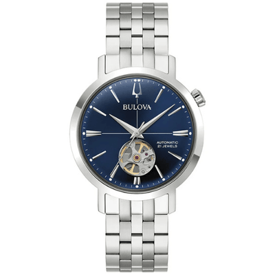 Bulova Aerojet 96A320 analog herrklocka med blå urtavla och armband i rostfritt stål
